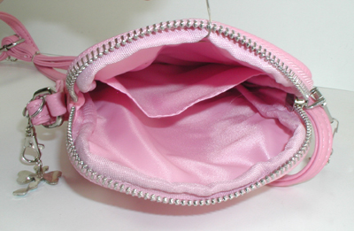 pink PU leather crossbody phone bag with sterling silver knifewing and ebellishments