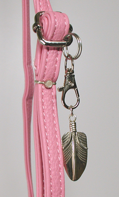 pink PU leather crossbody phone bag with sterling silver knifewing and ebellishments