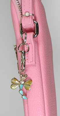 pink PU leather crossbody phone bag with sterling silver knifewing and ebellishments