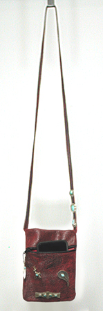 red Italian leather crossbody phone bag with sterling silver and turquoise ebellishments