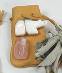 Authentic Native American Buckskin medicine bag with animal fetish, gemstone and sage