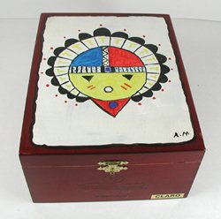 Hand painted smudge jewelry treasure box by Lakota Alan Monroe