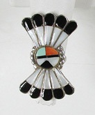 vintage sterling silver and stone inlay sunface ring size 6 1/2