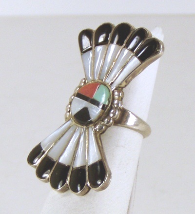  vintage sterling silver and stone inlay Sunface ring size 6 1/2