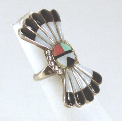  vintage sterling silver and stone inlay Sunface ring size 6 1/2