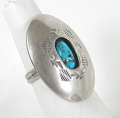 vintage sterling silver shadowbox  turquoise ring size 7 3/4