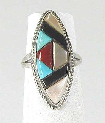 vintage sterling silver cobblestone inlay ring