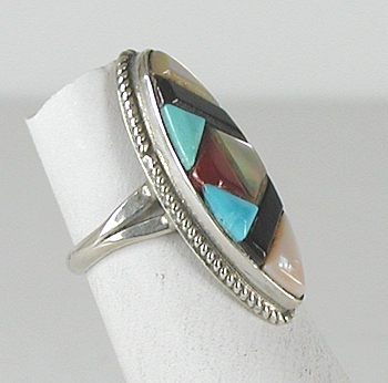 vintage sterling silver inlay ring size 6 1/2