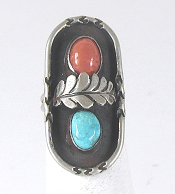 vintage sterling silver and Turquoise and Coral ring size 6 1/2