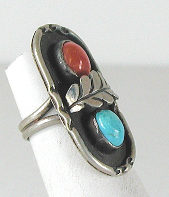 vintage sterling silver and Turquoise and Coral ring size 6 1/2