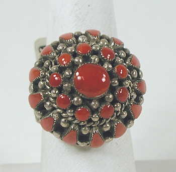 Authentic Native American Zuni sterling silver Coral Cluster ring
