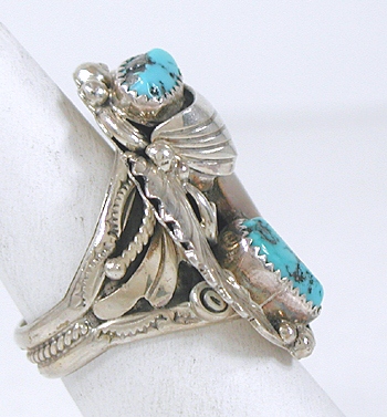 R79 Old vintage Native American turquoise and sterling silver hallmarked ring size 9 12