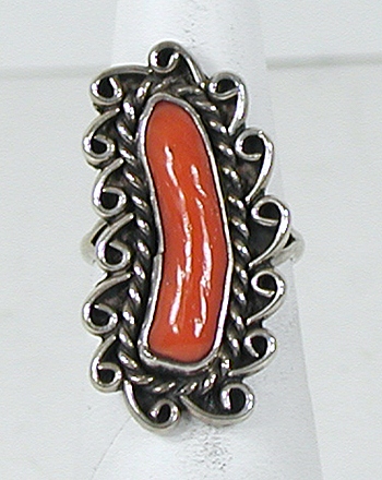 vintage sterling silver and Coral Ring size 5 1/2