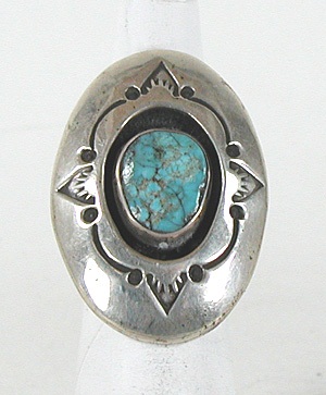 vintage Navajo sterling silver and Turquoise Shadowbox ring size 6 by Tommy Jackson