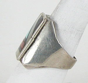 vintage sterling silve, turquoise, coral inlay ring size 10 1/4