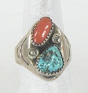 vintage sterling silver Turquoise and Coral ring size 8 1/2