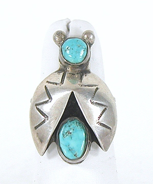 vintage sterling silver and turquoise Bug Ring size 6 1/4