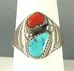sterling silver Turquoise and Coral Ring size 11 3/4