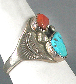 sterling silver Turquoise and Coral Ring size 11 3/4