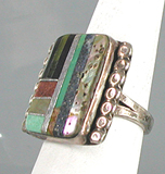 sterling silver multi-stone inlay ring size 10