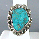 hand made vintage sterling silver and giant Birds Eye Turquoise ring size 11 1/4