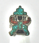 new old stock sterling silver, turquoise and coral chip inlay Knifewing Ring size 4