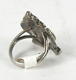 new old stock sterling silver, turquoise and coral chip inlay Knifewing Ring size 4