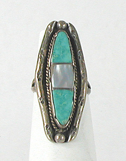 Vintage Mother-Of-Pearl & Turquoise Sterling Silver Ring, Size 5.5 main image 1