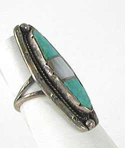 Vintage Mother-Of-Pearl & Turquoise Sterling Silver Ring, Size 5.5