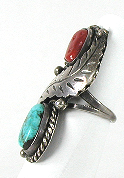 sterling silver Turquoise and Coral Ring size 5 1/4