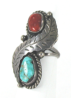 sterling silver Turquoise and Coral Ring size 5 1/4