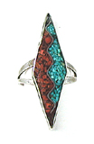 sterling silver Turquoise and Coral Chip Inlay Ring size 5