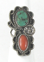 new old stock sterling silver Turquoise and Coral Ring size 6 1/4