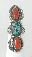 NOS sterling silver Turquoise and Coral Ring size 6