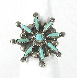 new old stock sterling silver Turquoise Needlepoint Ring size 6 1/4