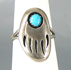 new old stock sterling silver shadowbox bear paw Turquoise  ring size 8 1/4