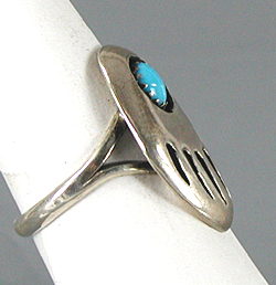new old stock sterling silver shadowbox bear paw Turquoise  ring size 8 1/4