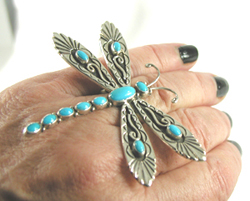 sterling silver and Turquoise Dragonfly Ring size 8 1/2 by Navajo artisan Lee Charley