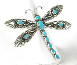 sterling silver and Turquoise Dragonfly Ring size 8 1/2 by Navajo artisan Lee Charley