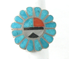 sterling silver and Turquoise Sunface Ring size 8 1/2 by Zuni artisans Corraine and Curtis Leekity