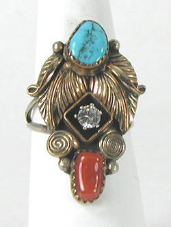 sterling silver Turquoise and Coral Ring size 8 1/4