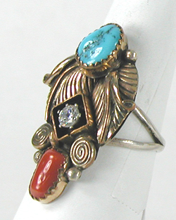 sterling silver Turquoise and Coral Ring size 8 1/4