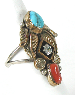 sterling silver Turquoise and Coral Ring size 8 1/4
