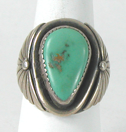 authentic Native American sterling silver Turquoise Ring size 10 by Navajo artisan Johnny Johnson