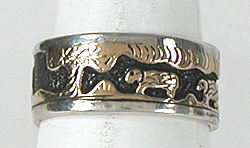 authentic Native American sterling silver overlay Storyteller Ring size 10 1/4 by Navajo artisans Tom and Sylvia Kee
