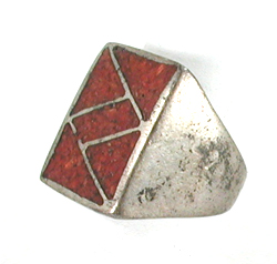 sterling silver Coral Chip Inlay Ring size 8 3/4