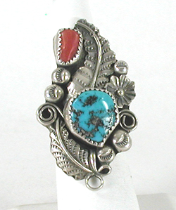 sterling silver Turquoise and Coral Ring size 7 1/2