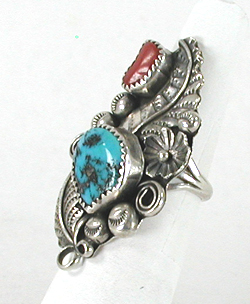 sterling silver Turquoise and Coral Ring size 7 1/2