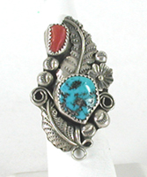 sterling silver Turquoise and coral ring size 7 1/2
