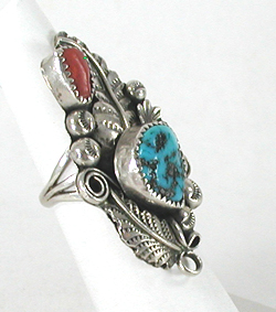 sterling silver Turquoise and Coral Ring size 7 1/2